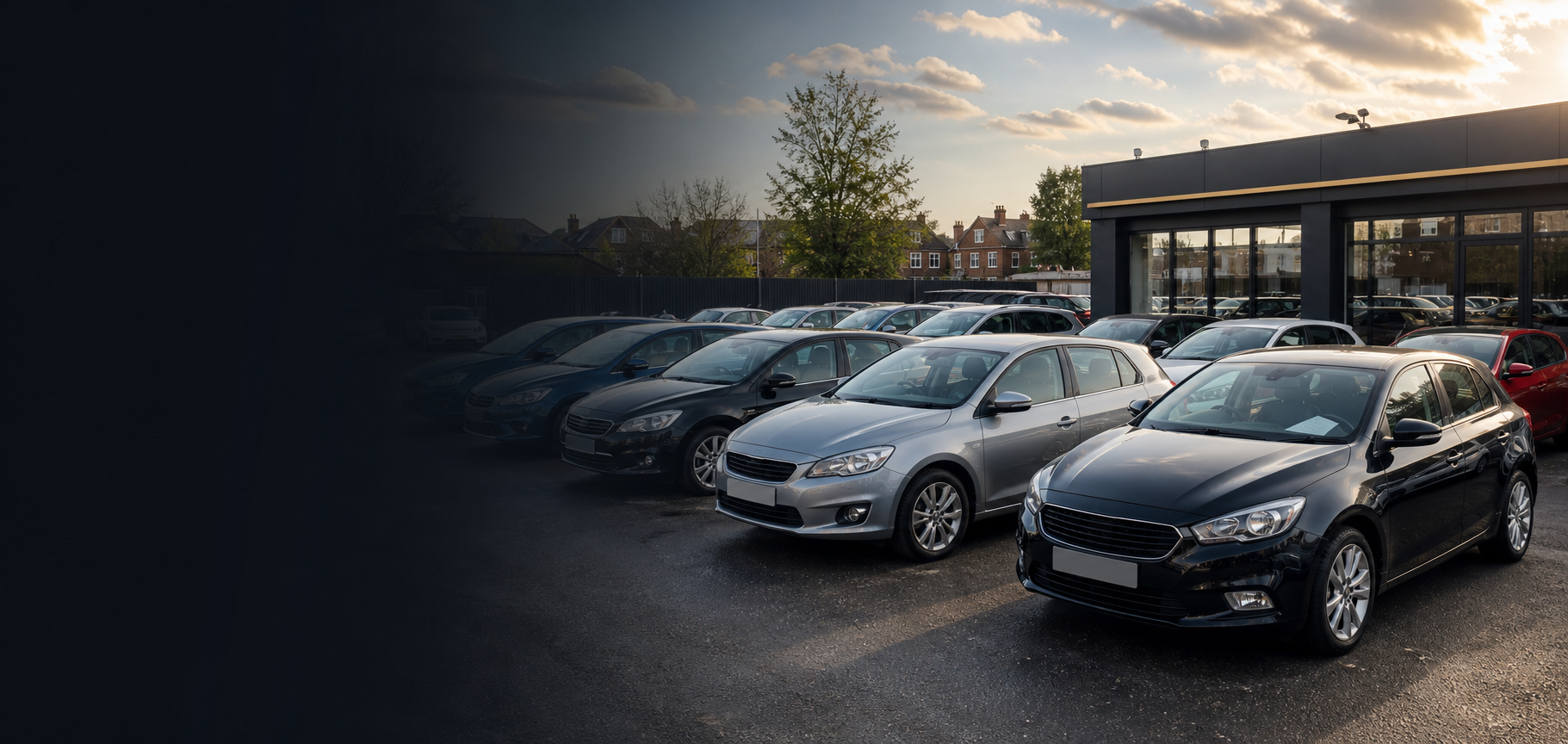 Used car dealership forecourt with cars ready to view
